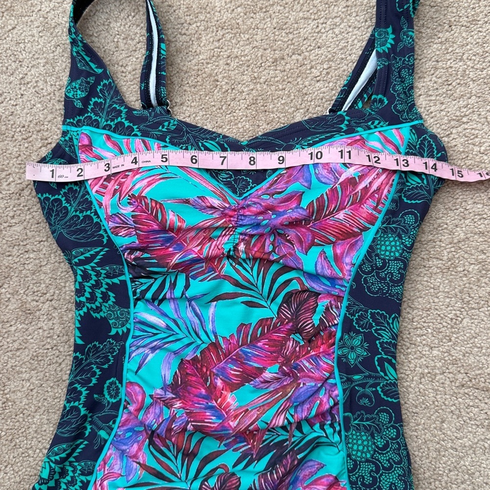 Sundance Tropical Floral Print Kailani Teal Ruched One Piece Swimsuit Size Small - Picture 9 of 11